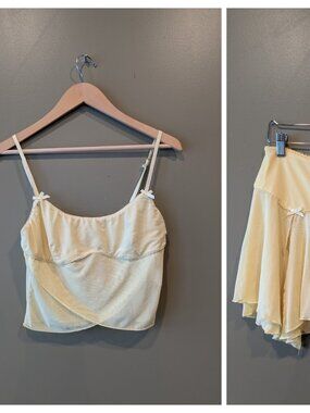 White Fox 2-piece Set Size L Lemon Yellow Festival Rave Coquette Skirt Mesh Crop
